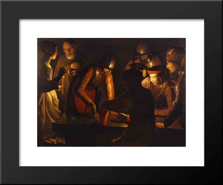 The Denial Of St. Peter 20x24 Black Modern Wood Framed Art Print Poster by La Tour, Georges de