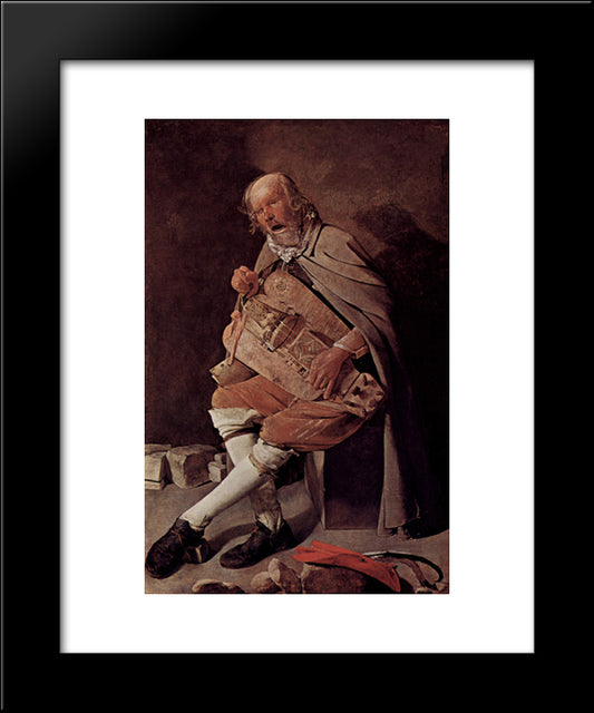 The Hurdy-Gurdy Player, Also CalledÃÃ¡ Hurdy-Gurdy Player With Hat 20x24 Black Modern Wood Framed Art Print Poster by La Tour, Georges de