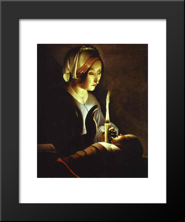 The Newborn, Also CalledÃÃ¡  St. Anne And The Virgin In Linen 20x24 Black Modern Wood Framed Art Print Poster by La Tour, Georges de