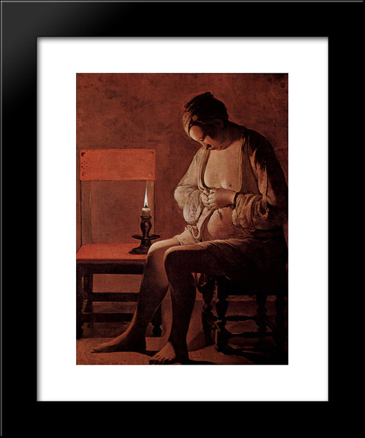 Woman Catching A Flea 20x24 Black Modern Wood Framed Art Print Poster by La Tour, Georges de