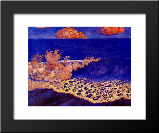 Blue Seascape, Wave Effect 20x24 Black Modern Wood Framed Art Print Poster by Lacombe, Georges