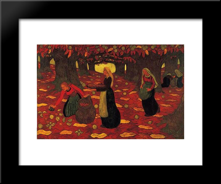 Chestnut Gatherers 20x24 Black Modern Wood Framed Art Print Poster by Lacombe, Georges