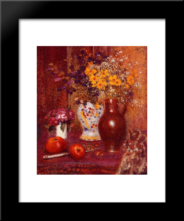 Flowers And Apples 20x24 Black Modern Wood Framed Art Print Poster by Lemmen, Georges