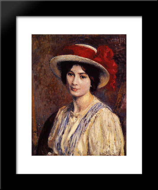 Hat With A Red Ribbon 20x24 Black Modern Wood Framed Art Print Poster by Lemmen, Georges
