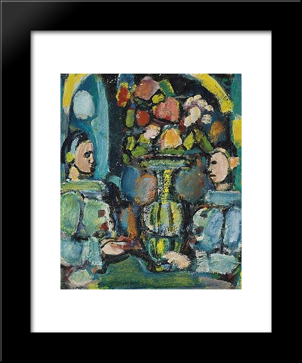 Pierrots Bleus Au Bouquet 20x24 Black Modern Wood Framed Art Print Poster by Rouault, Georges