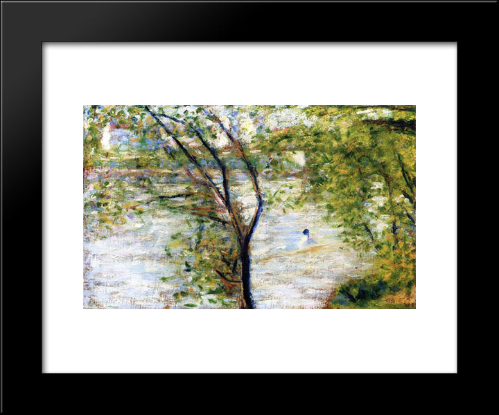 A Canoes 20x24 Black Modern Wood Framed Art Print Poster by Seurat, Georges