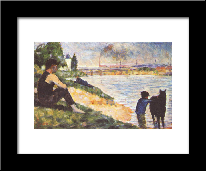 Boy With Horse 20x24 Black Modern Wood Framed Art Print Poster by Seurat, Georges