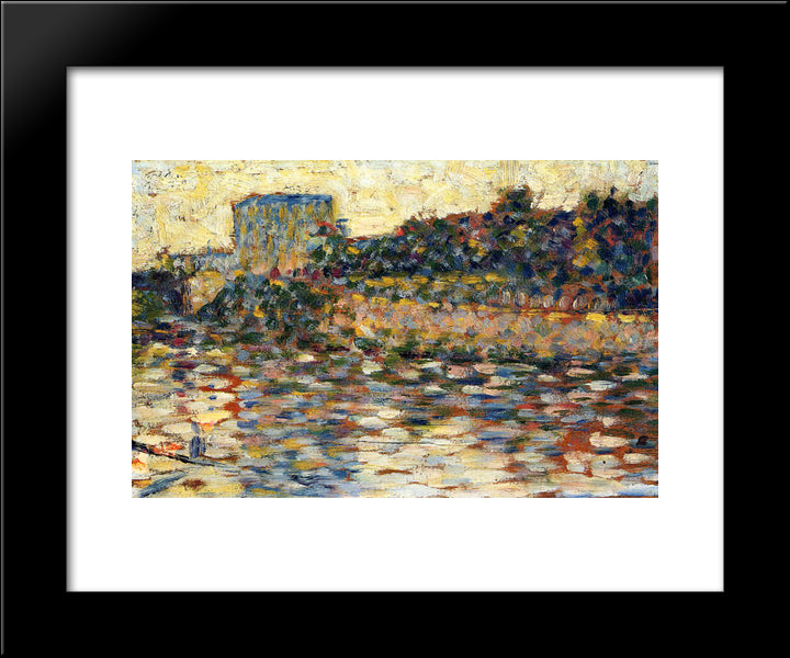 Courbevoie, Landscape With Turret 20x24 Black Modern Wood Framed Art Print Poster by Seurat, Georges