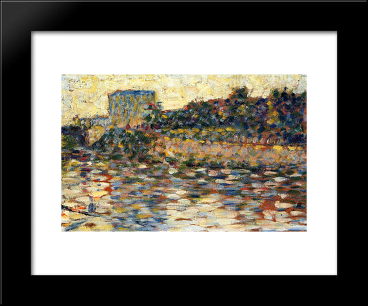 Courbevoie, Landscape With Turret 20x24 Black Modern Wood Framed Art Print Poster by Seurat, Georges