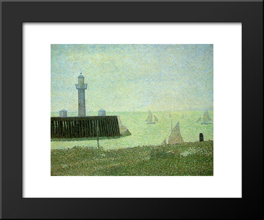 End Of The Jetty, Honfleur 20x24 Black Modern Wood Framed Art Print Poster by Seurat, Georges