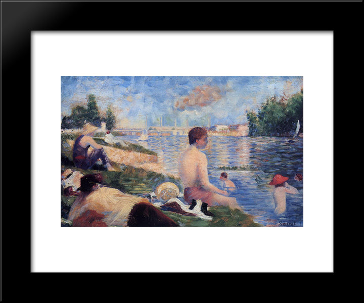 Final Study For Bathing At Asnieres 20x24 Black Modern Wood Framed Art Print Poster by Seurat, Georges