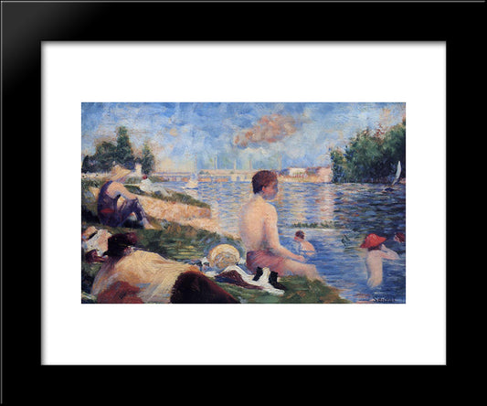 Final Study For Bathing At Asnieres 20x24 Black Modern Wood Framed Art Print Poster by Seurat, Georges