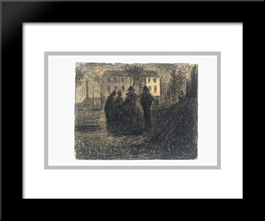 Group Of Figures In Front Of A House And Some Trees 20x24 Black Modern Wood Framed Art Print Poster by Seurat, Georges
