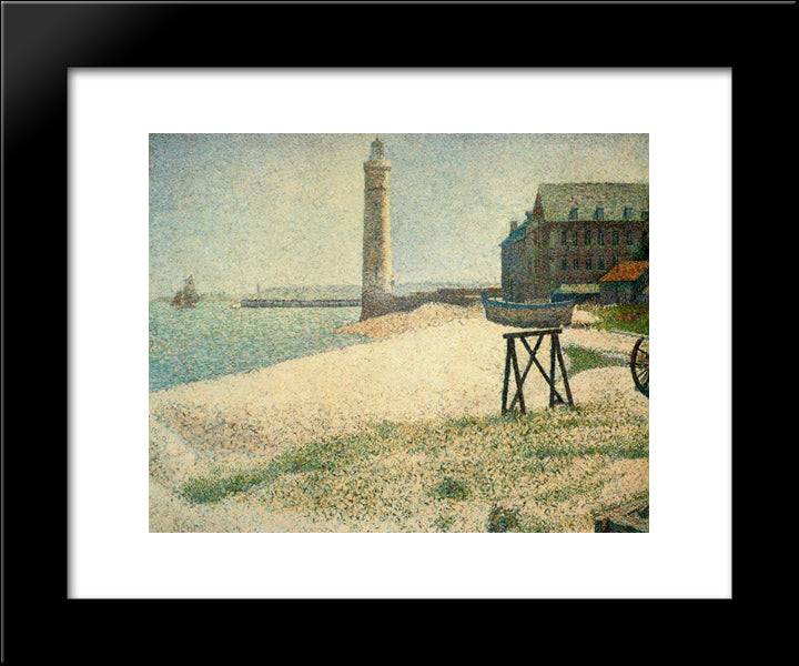 Hospice And Lighthouse, Honfleur 20x24 Black Modern Wood Framed Art Print Poster by Seurat, Georges