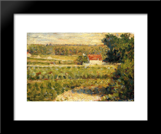 House With Red Roof 20x24 Black Modern Wood Framed Art Print Poster by Seurat, Georges