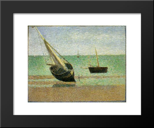 Low Tide At Grandcamp 20x24 Black Modern Wood Framed Art Print Poster by Seurat, Georges
