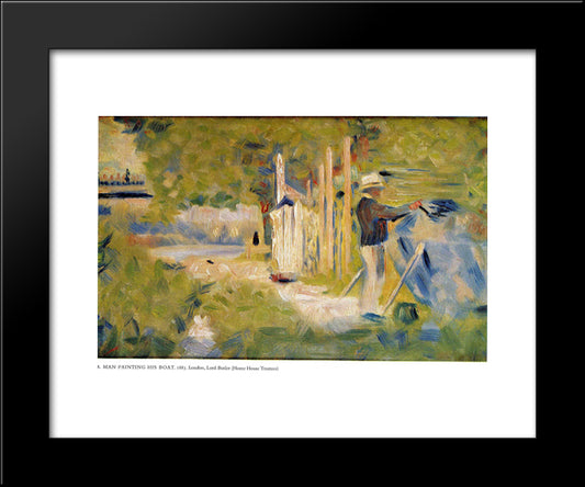 Man Painting His Boat 20x24 Black Modern Wood Framed Art Print Poster by Seurat, Georges