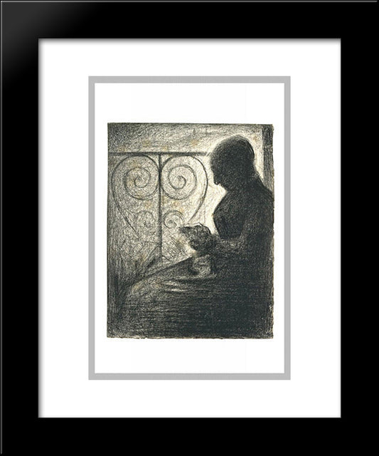 On The Balcony 20x24 Black Modern Wood Framed Art Print Poster by Seurat, Georges