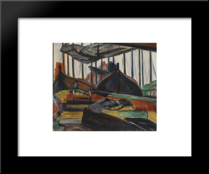 Moored Fishing Boats In Volendam 20x24 Black Modern Wood Framed Art Print Poster by Vantongerloo, Georges