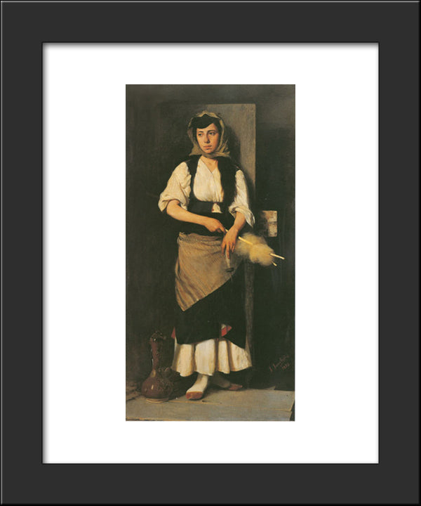 Girl With Distaff And Spindle 20x24 Black Modern Wood Framed Art Print Poster by Jakobides, Georgios