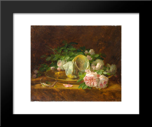 Platter With Seashells, Roses, Pearls And Earrings 20x24 Black Modern Wood Framed Art Print Poster by Jakobides, Georgios