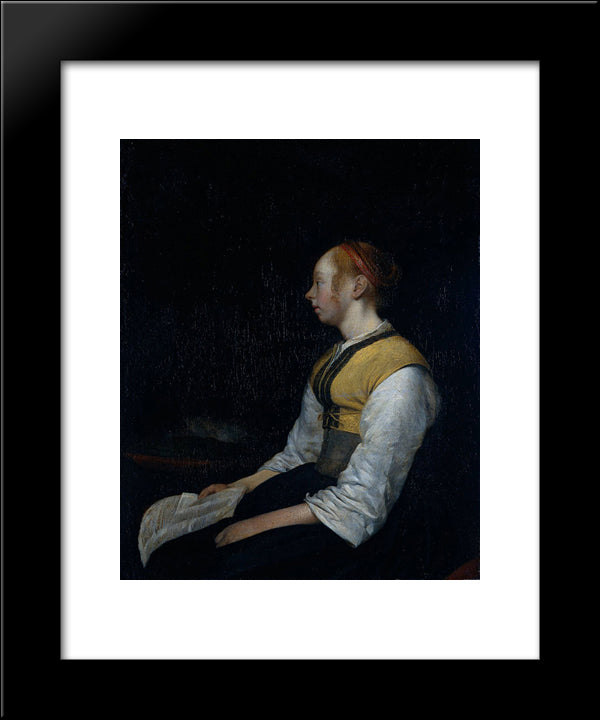 Girl In Peasant Costume. Probably Gesina The Painter'S Half Sister. 20x24 Black Modern Wood Framed Art Print Poster by Terborch, Gerard