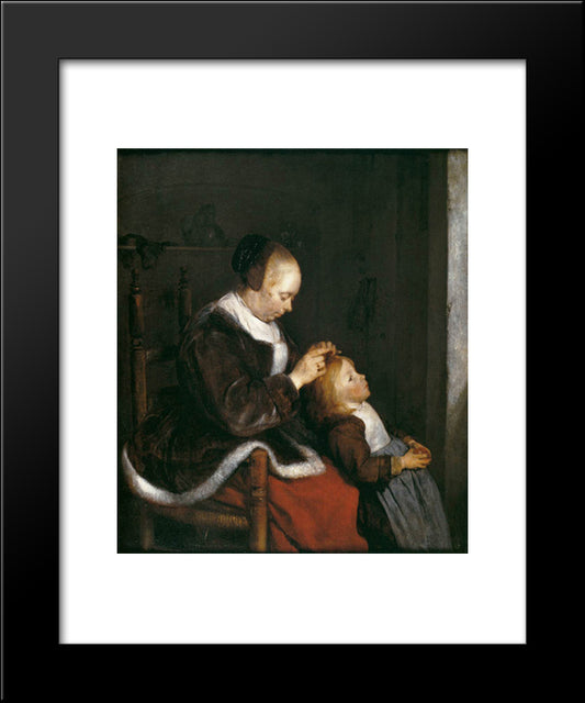 Mother Combing The Hair Of Her Child 20x24 Black Modern Wood Framed Art Print Poster by Terborch, Gerard
