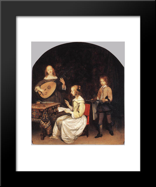 The Concert Singer And Theorbo Player 20x24 Black Modern Wood Framed Art Print Poster by Terborch, Gerard