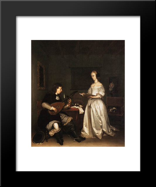 The Duet Singer And Theorbo Player 20x24 Black Modern Wood Framed Art Print Poster by Terborch, Gerard