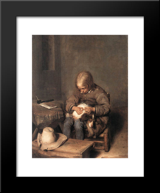 The Flea-Catcher (Boy With His Dog) 20x24 Black Modern Wood Framed Art Print Poster by Terborch, Gerard