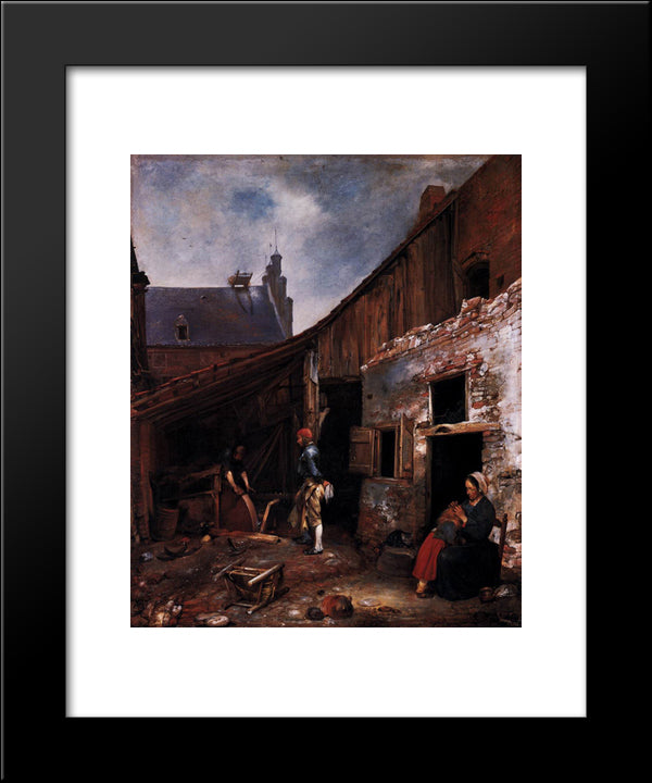 The Knifegrinder'S Family 20x24 Black Modern Wood Framed Art Print Poster by Terborch, Gerard