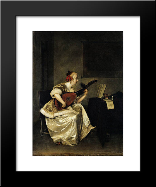 The Lute Player 20x24 Black Modern Wood Framed Art Print Poster by Terborch, Gerard