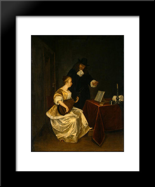 The Music Lesson 20x24 Black Modern Wood Framed Art Print Poster by Terborch, Gerard