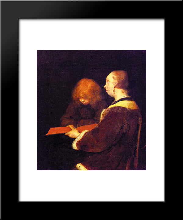 The Reading Lesson 20x24 Black Modern Wood Framed Art Print Poster by Terborch, Gerard