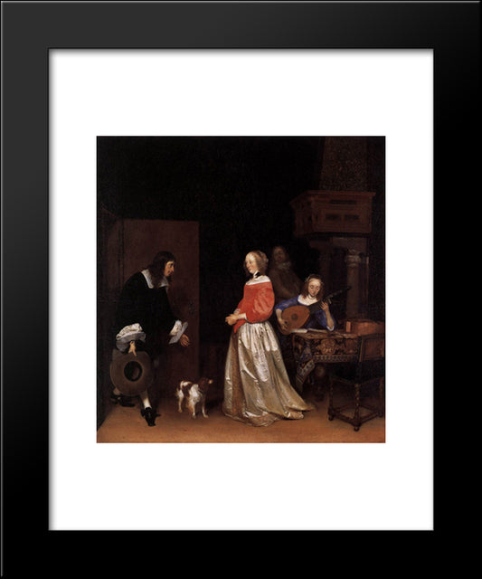 The Suitor'S Visit 20x24 Black Modern Wood Framed Art Print Poster by Terborch, Gerard