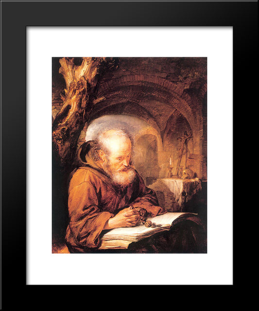 A Hermit Praying 20x24 Black Modern Wood Framed Art Print Poster by Gerrit, Dou