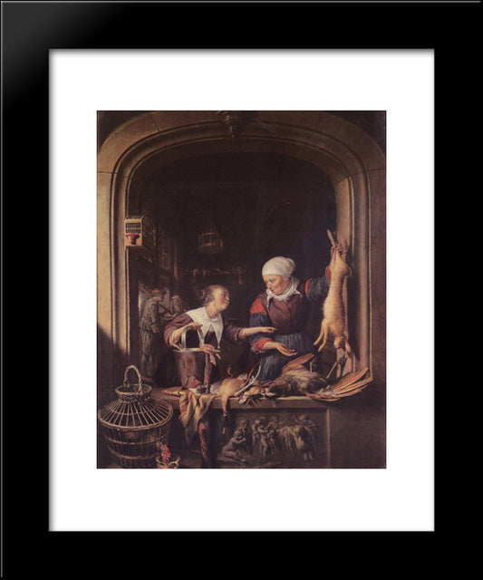 A Poulterer'S Shop 20x24 Black Modern Wood Framed Art Print Poster by Gerrit, Dou