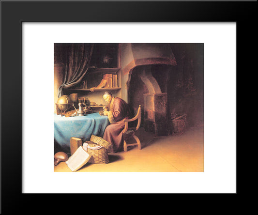 An Old Man Lighting His Pipe In A Study 20x24 Black Modern Wood Framed Art Print Poster by Gerrit, Dou