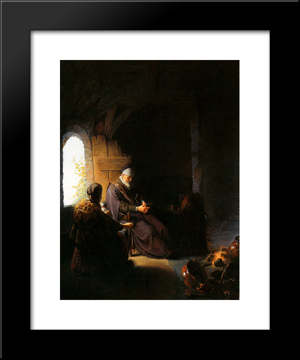 Anna And Blind Tobit 20x24 Black Modern Wood Framed Art Print Poster by Gerrit, Dou