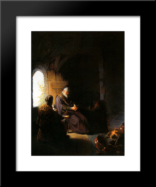 Anna And Blind Tobit 20x24 Black Modern Wood Framed Art Print Poster by Gerrit, Dou