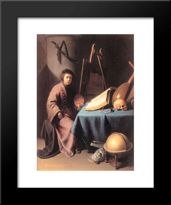 Artist In His Studio 20x24 Black Modern Wood Framed Art Print Poster by Gerrit, Dou