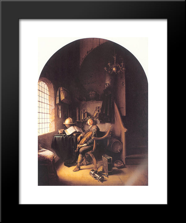 Interior With A Young Violinist 20x24 Black Modern Wood Framed Art Print Poster by Gerrit, Dou
