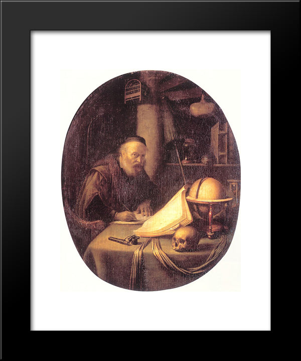Man Interrupted At His Writing 20x24 Black Modern Wood Framed Art Print Poster by Gerrit, Dou
