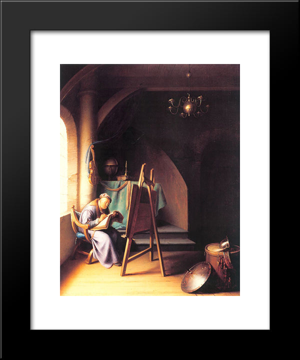 Man With Easel 20x24 Black Modern Wood Framed Art Print Poster by Gerrit, Dou