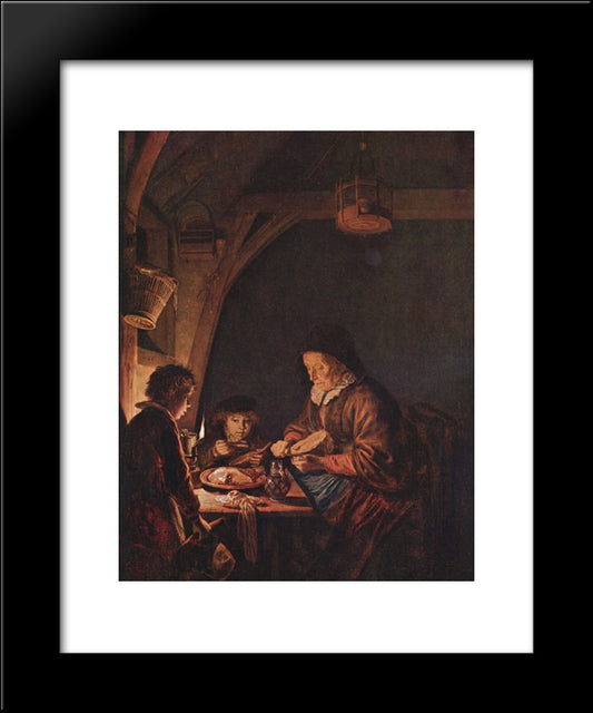 Old Woman Cutting Bread 20x24 Black Modern Wood Framed Art Print Poster by Gerrit, Dou