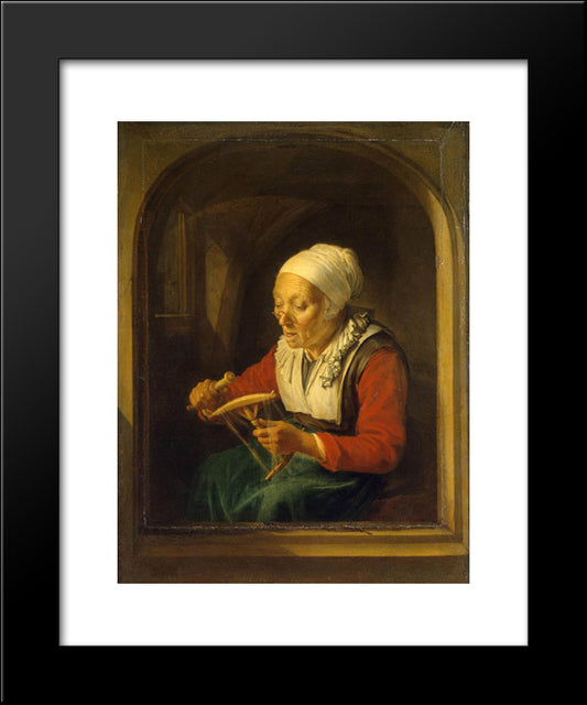 Old Woman Unreeling Threads 20x24 Black Modern Wood Framed Art Print Poster by Gerrit, Dou