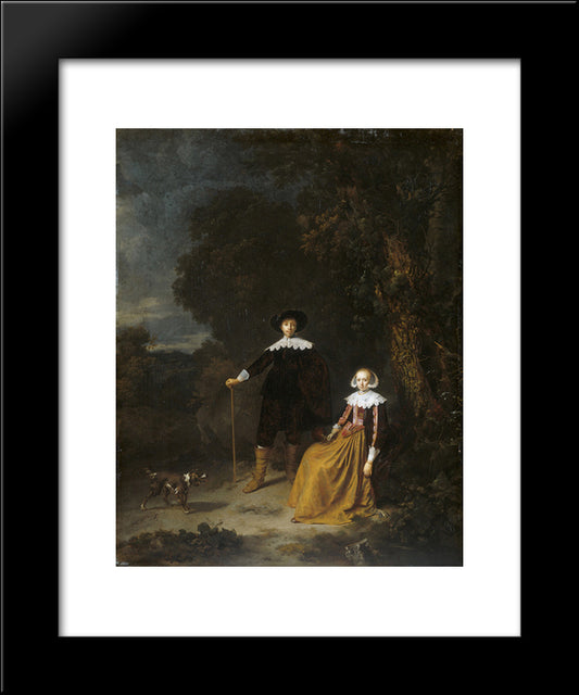 Portrait Of A Couple In A Landscape 20x24 Black Modern Wood Framed Art Print Poster by Gerrit, Dou