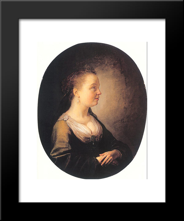 Portrait Of A Young Woman 20x24 Black Modern Wood Framed Art Print Poster by Gerrit, Dou