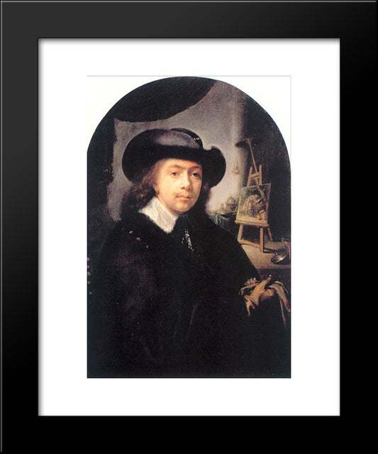 Portrait Of The Artist In His Studio 20x24 Black Modern Wood Framed Art Print Poster by Gerrit, Dou