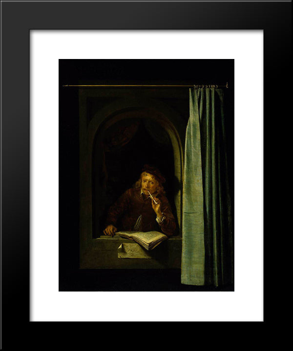 Self Portrait 20x24 Black Modern Wood Framed Art Print Poster by Gerrit, Dou
